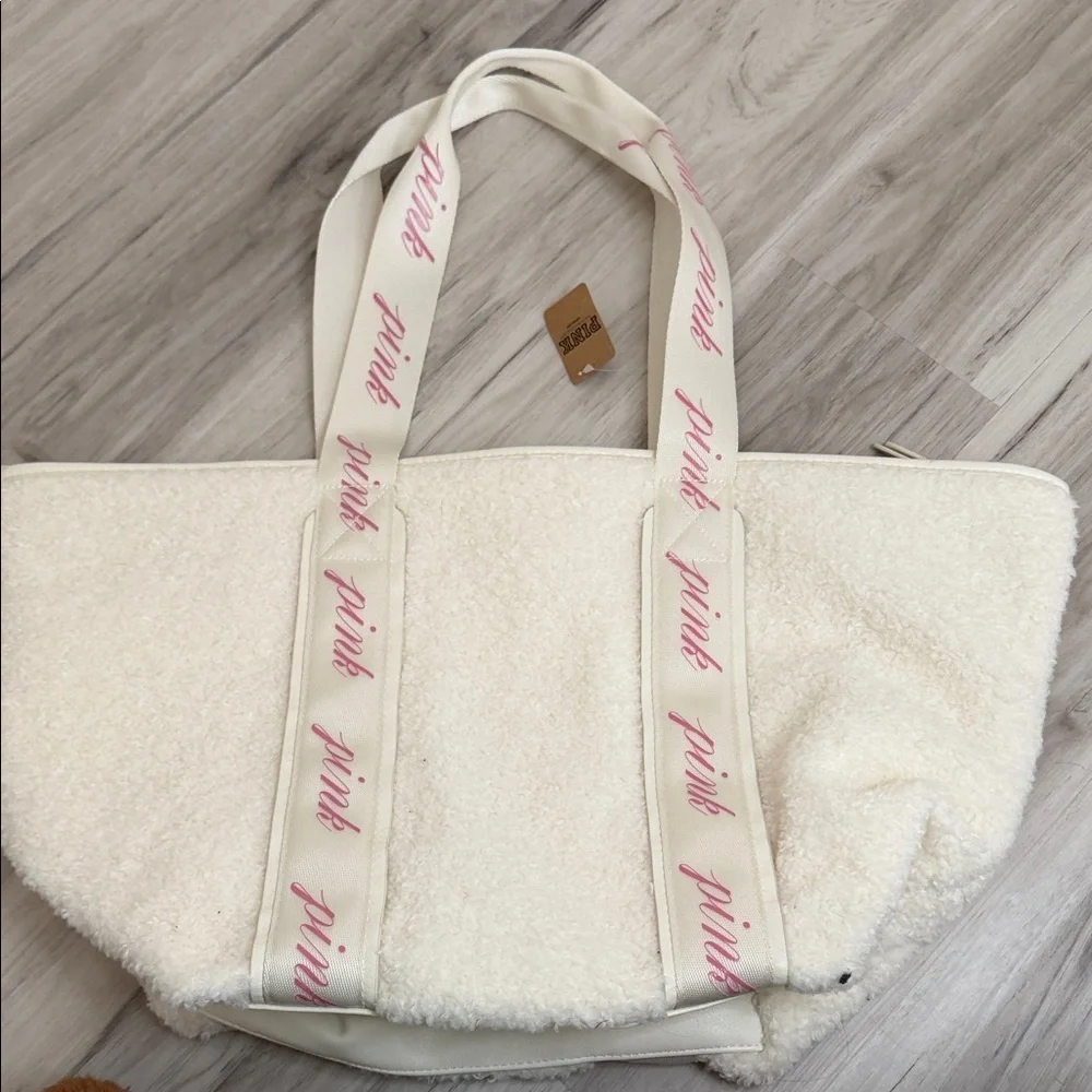 NWT PINK Victoria's Secret Cream Sherpa Tote Bag